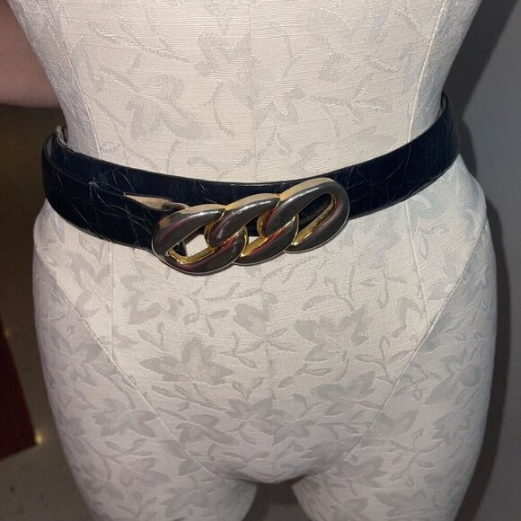 Arrivanto Vintage Womens Belt Size M Black Buckle Croc Embossed Calf Leather main image 10